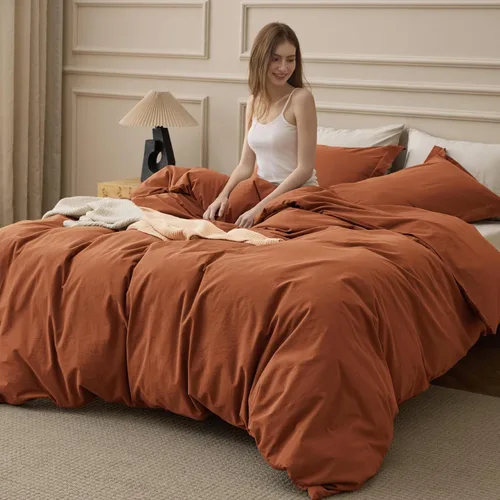 Miniatura 16 de Bedsure Funda de edredón de algodón tamaño individual – Funda de edredón de lujo con tejido slub 100% algodón con una textura similar al lino, ropa