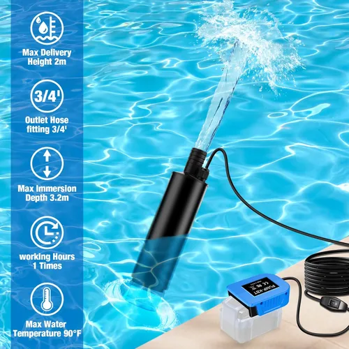 Miniatura 4 de Bomba de agua sumergible para batería Kobalt de 24 V, 635 GPH 100 W, bomba de transferencia de agua inalámbrica para tina, estanque, jardín