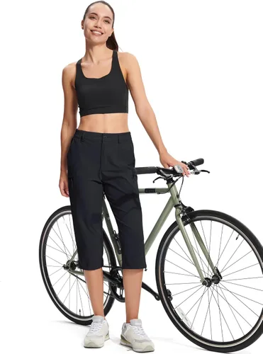 Miniatura 7 de MAGCOMSEN - Pantalones de senderismo para mujer, tipo capri y cargo, ligeros, elásticos, resistentes al agua, con 5 bolsillos para exterior