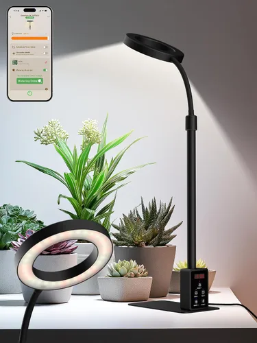 Miniatura 9 de Luz de cultivo con soporte, luz LED para plantas de interior, lámpara de cultivo de espectro completo, altura ajustable (blanco, 12 W)