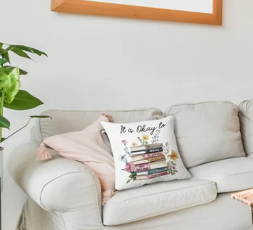 Miniatura 5 de huester Book Floral Mental Health Pillow Cover 18x18, Positive Affirmations Awareness Motivational Decorative Throw Pillow Cover Pillowcases for