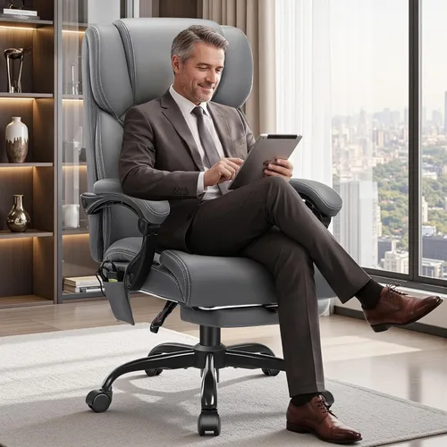 Miniatura 2 de Silla de oficina de masaje y calor con reposapiés, silla ejecutiva ergonómica reclinable de 90-160° para personas grandes y altas, 400 libras, Negro