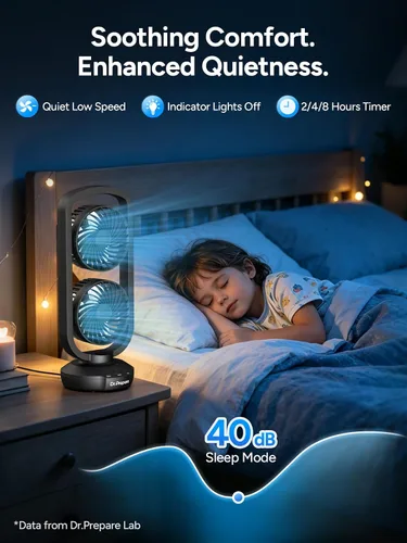 Miniatura 3 de DR.PREPARE Ventilador de Torre Pequeño Ventiladores de Mesa Oscilantes con inclinación de 270°, oscilación de 105°, 3 velocidades y 3 temporizadores