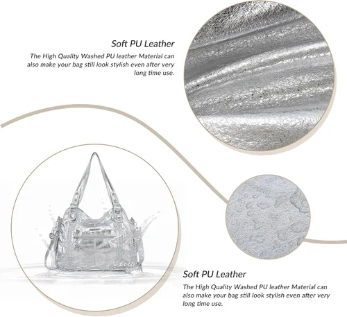 Miniatura 46 de Angel Barcelo - Bolsa de hombro amplia para mujer, diseño Hobo, cuero lavado