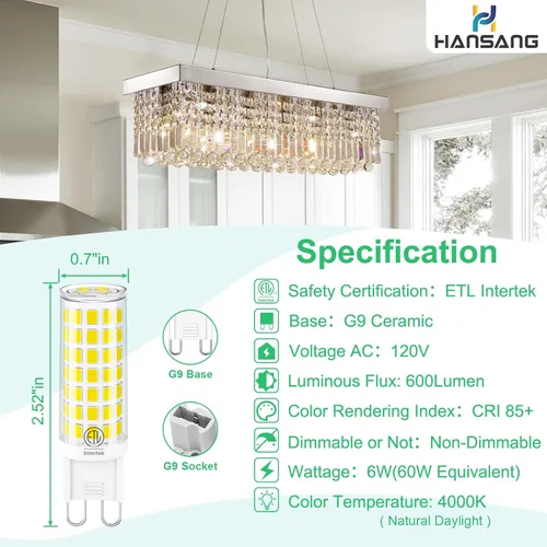 Miniatura 2 de Bombilla LED G9 de 6 W (equivalente a halógeno de 60 W), bombilla G9 con base de dos pines, blanco natural 4000K G9 bombillas de base para Natural