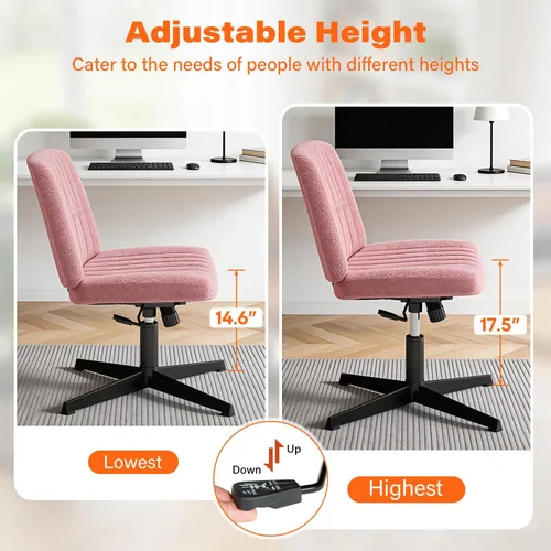 Miniatura 6 de PayLessHere Silla cruzada Rosa Silla de escritorio ancha y sin brazos sin ruedas Giratorio 360, altura ajustable y base de metal estable