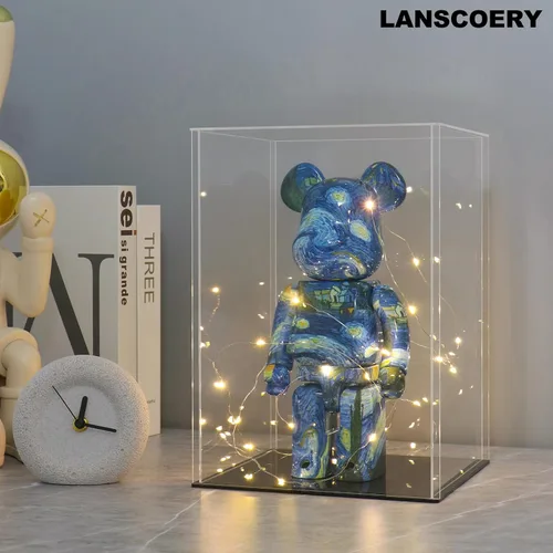 Miniatura 3 de LANSCOERY Vitrina de Acrílico, Caja de Exhibición Ensamblable para Coleccionables, con Diseño a Prueba de Polvo y Sin Costuras, Base Negra de Negro