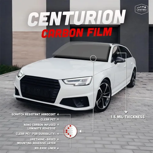Miniatura 2 de United Centurion - Película de tinte de ventana de carbono de 2 capas, 40 pulgadas x 100 pies, 20% VLT resistente a los arañazos, alta claridad, 99%