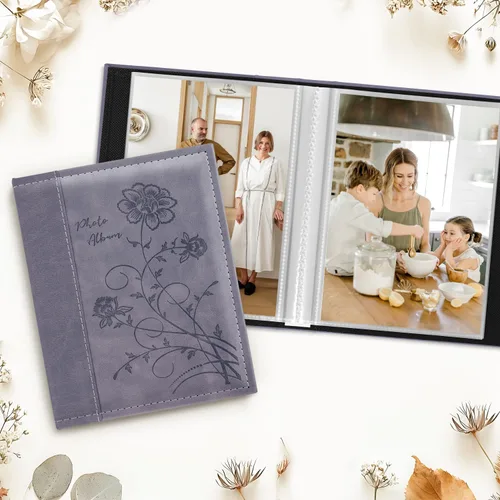 Miniatura 3 de Artmag Álbum de fotos de 5 x 7 pulgadas, 2 paquetes de páginas transparentes con bolsillos, cubierta de cuero, libro deslizante para álbum de fotos