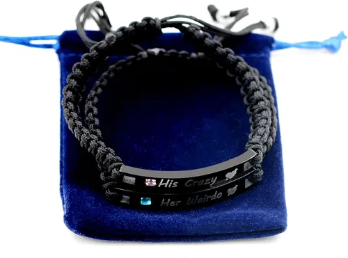 Miniatura 6 de Uloveido 1 par de pulseras trenzadas hechas a mano con grabado para parejas, parejas para él y ella, pulseras para hombres, mujeres, novio y novia