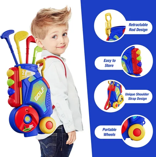 Miniatura 2 de HYES Juego de Golf para Niños Pequeños de 2-4 Años, Club de Golf para Niños con 8 Pelotas, 4 Palos de Plástico, Tapete de Putting, Marcador, Bolsa