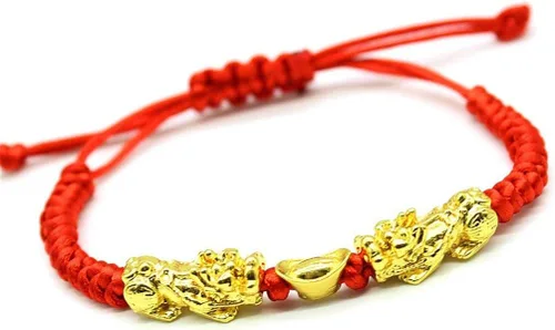 Miniatura 3 de MANRUO Feng Shui, la mejor pulsera de cuerda roja con doble Pi XiuPi Yao y lingotes de riqueza dorada, joyería atrae riqueza y buena suerte