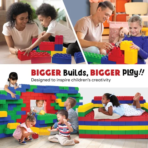 Miniatura 7 de BiggoBlocks Bloques de construcción grandes para niños de 3 a 8 años – Juego Mega de 288 piezas – Juguete STEM para interiores y exteriores