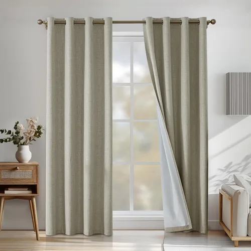 Miniatura 36 de Cortinas de lino 100% opacas para dormitorio, cortinas opacas de 45 pulgadas de largo, cortinas de oscurecimiento de habitación para sala de estar
