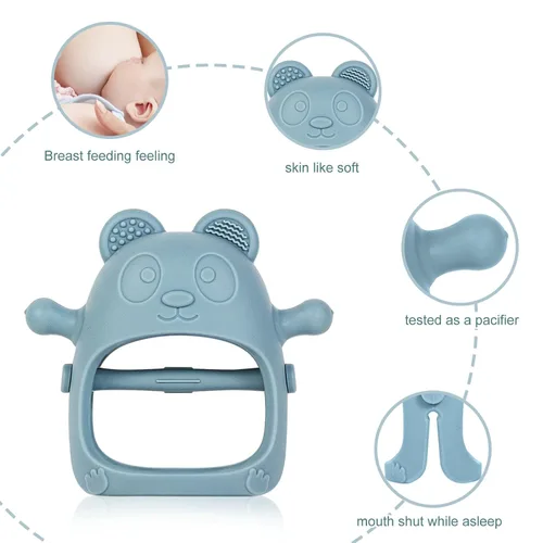 Miniatura 3 de Eascrozn Juguetes de Dentición para Bebés de 3+ Meses, Conjunto de 3, Guantes de Dentición de Silicona Fáciles de Sostener con Texturas Suaves