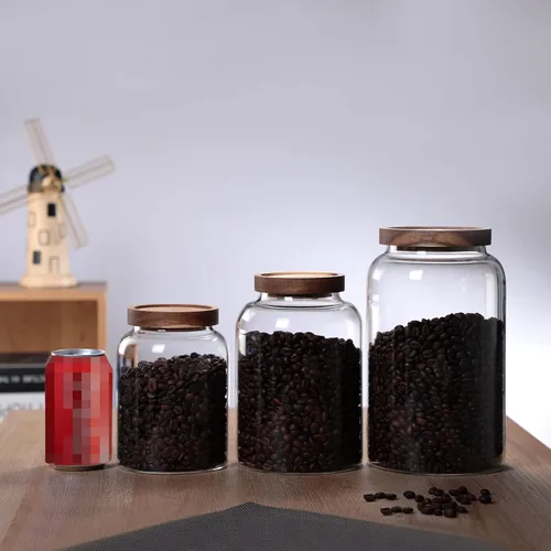 Miniatura 7 de MOLFUJ Contenedor de almacenamiento de vidrio de 40.6 fl oz de 40 onzas fluidas con tapa de madera, organizador decorativo grande, frasco