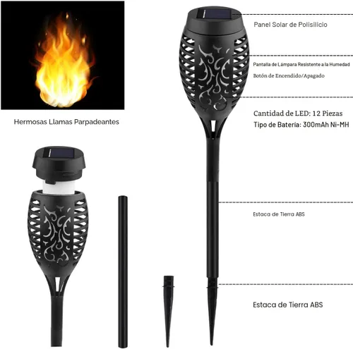Miniatura 3 de Kurifier Luces solares para exteriores, paquete de 8 antorchas solares con llama parpadeante, luz solar impermeable para jardín, luces solares al