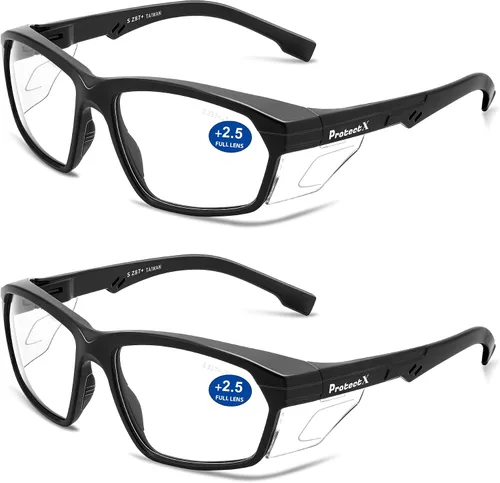 Miniatura 50 de ProtectX Anteojos de seguridad clásicos, lentes antivaho resistentes a los arañazos, gafas protectoras para el trabajo, interior/exterior, ANSI Z87.1