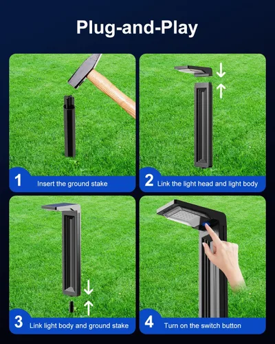 Miniatura 7 de Paquete de 6 luces solares para camino, impermeables, 30 LED, lámpara de paisaje brillante para exteriores, camino, entrada, acera, patio, césped