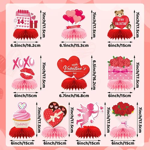 Miniatura 2 de 10 piezas de centros de mesa de panal de abeja de San Valentín para la mesa, decoraciones de San Valentín, centro de mesa de panal, centros de mesa