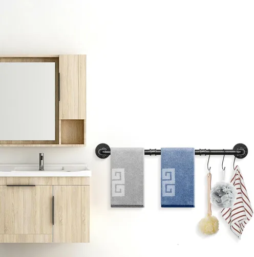 Miniatura 6 de NearMoon Toallero industrial de tubería, accesorio de toallero de baño resistente, montaje en la pared, soporte para toallas de baño de hierro