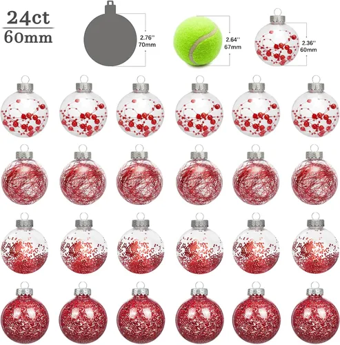 Miniatura 2 de AMS Adornos de bola de Navidad transparentes de 24 quilates, 2.36 pulgadas/2.362 in, juego de bolas de Navidad colgantes inastillables para árbol