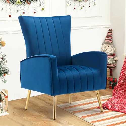 LSSPAID Juego de 1 sillas decorativas de terciopelo, tapizadas de tela moderna, sillas para sala de estar, sillones con respaldo de ala y patas de
