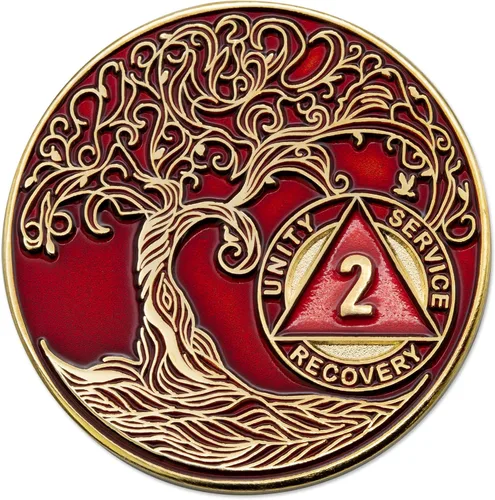 Miniatura 172 de 20 Year Sobriety Mint Twisted Tree of Life - Medallón de recuperación AA chapado en oro, fichas y fichas, color negro