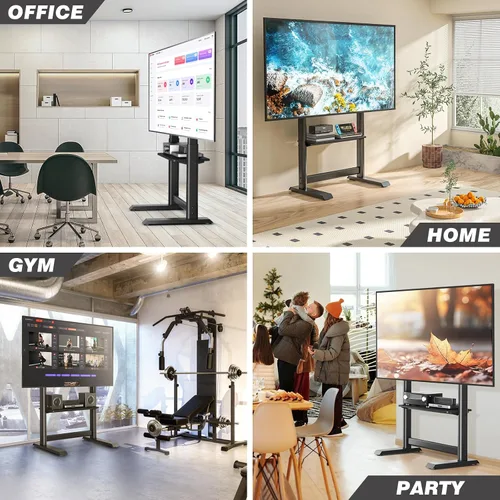 Miniatura 8 de TVON Soporte de TV de suelo resistente para televisores grandes de 55 a 100 pulgadas de hasta 150 libras, soporte de TV alto universal con soporte