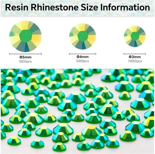 Miniatura 3 de Diamantes de imitación AB verdes a granel, 5000 piezas de diamantes de imitación de fondo plano redondos de gelatina AB sin fijación térmica, gemas