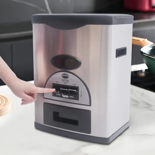Miniatura 9 de Dispensador automático de arroz, caja de almacenamiento de dispensador de granos, contenedor de almacenamiento de arroz de acero inoxidable de gran