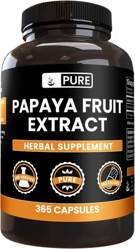 PURE ORIGINAL INGREDIENTS Extracto de papaya (365 cápsulas) sin magnesio o rellenos de arroz, siempre puro, verificado por laboratorio