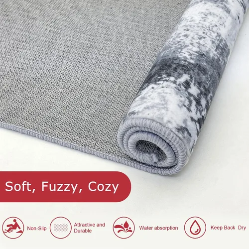 Miniatura 7 de KOZYFLY - Alfombra de pasillo moderna y lavable de diseño abstracto gris y negro, 2 x 6 pies, antideslizante, suave y de pelo corto, ideal