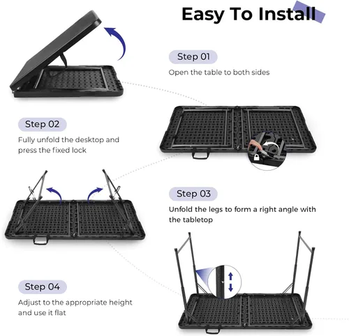 Miniatura 8 de Byliable Mesa plegable de 1,2 m portátil de plástico resistente plegable por la mitad mesa de uso múltiple pequeña para interiores y exteriores