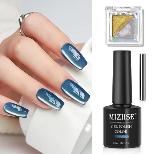 Miniatura 10 de MIZHSE Esmalte de uñas de gel de ojo de gato: Esmalte de gel magnético marrón con barra magnética, efecto mágico de color otoñal, esmalte de uñas