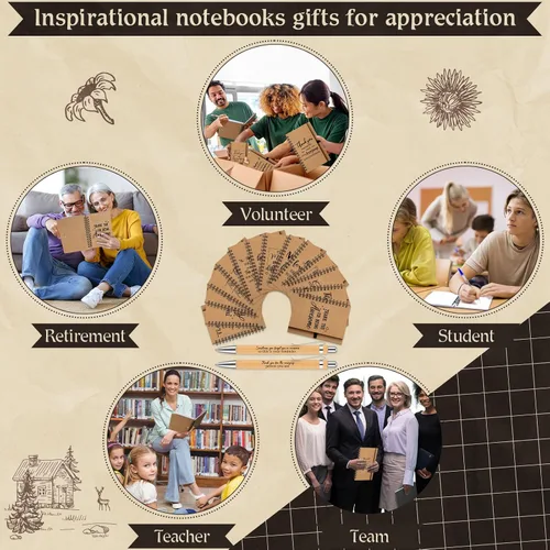 Miniatura 7 de Cholemy 100 cuadernos inspiradores de papel kraft con bolígrafos de bambú de 5.5 x 4.2 pulgadas, regalos de agradecimiento para empleados
