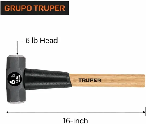 Miniatura 2 de Truper 33186 - Martillo de mano de 6 libras, mango de nogal, 16 pulgadas