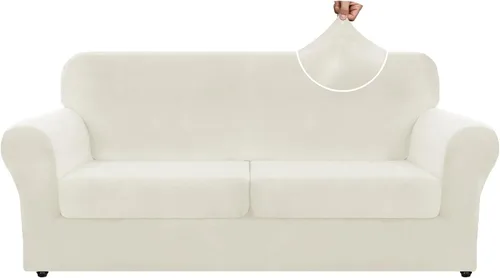 Miniatura 83 de ZNSAYOTX Funda de terciopelo de 3 piezas para sofá de 3 piezas con 2 fundas de cojín de asiento extra grandes, funda elástica para sofá de 2 plazas