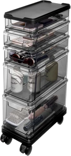 Miniatura 9 de iDesign The Sarah Tanno Collection - Carrito organizador de cosméticos apilable con 5 cajones, transparente