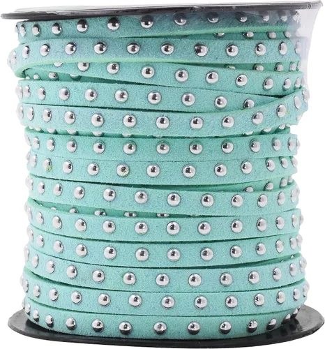 Miniatura 34 de Mandala Crafts Cordones de gamuza sintética para fabricación de joyas, 20 yardas, tiras de cordones de cuero con tachuelas doradas, cuerdas planas
