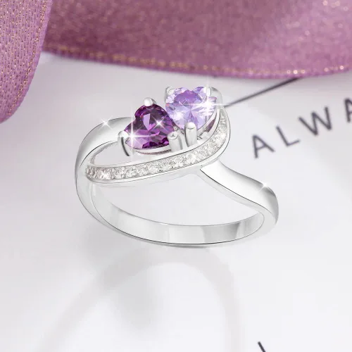 Miniatura 4 de Wendy Made Anillos de promesa personalizados para ella, anillo de pareja para mujer, anillos personalizados con nombre de madre e hija con 2 piedras