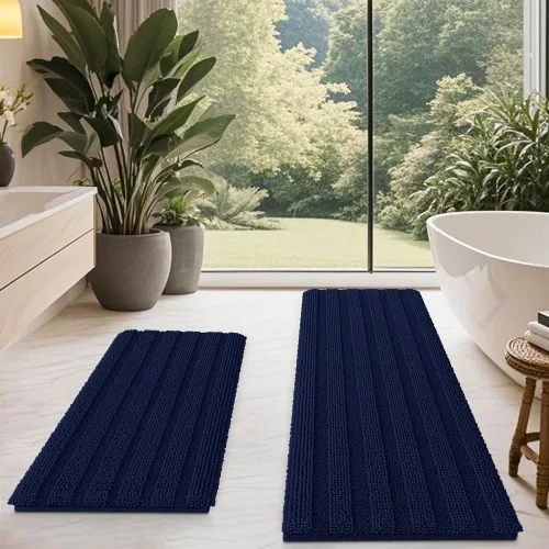 Miniatura 95 de ACCUMTEK - Juego de alfombras de baño a rayas beige de 3 piezas, ultrasuaves, antideslizantes de chenilla, alfombras de baño mullidas y absorbentes