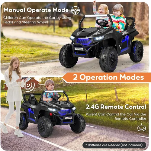 Miniatura 2 de HONEY JOY Auto de 2 plazas, 12 V, batería de 12 V, con control remoto, suspensión de resorte, velocidad alta/baja, almacenamiento, música, USB, Negro