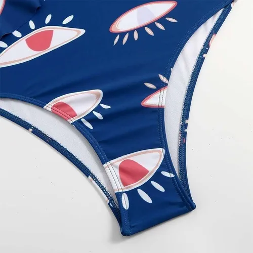 Miniatura 2 de Traje de baño para mujer, conjunto de bikini sexy de una pieza con traje de baño estampado y falda larga