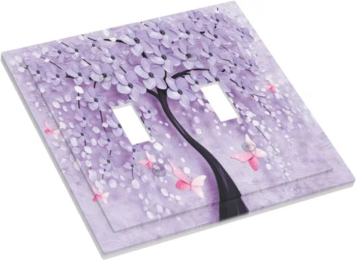 Miniatura 3 de Cubierta para Interruptor de Luz Árbol Morado 3D de 2 Gang Placa de Pared Placa de Interruptor de Luz Doble Toggle Cubiertas Decorativas