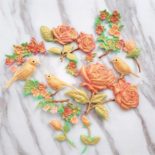 Miniatura 5 de Paquete de 3 moldes de silicona para fondant de mariposa, rosas, tallos de flores, pájaros, flores, para hacer fondant de chocolate, gelatina