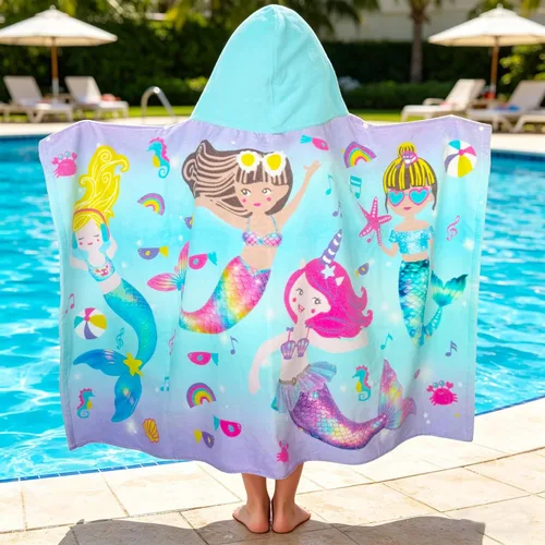 Miniatura 5 de VOOVA & MOVAS Toalla de playa con capucha para niños de 3 a 8 años, 30 x 50 pulgadas, suave, gruesa, grande, 100% algodón, absorbente para playa