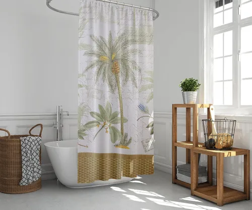 Avanti Linens - Cortina de ducha de tela, decoración de baño de inspiración tropical (colección Colony Palm, marfil)