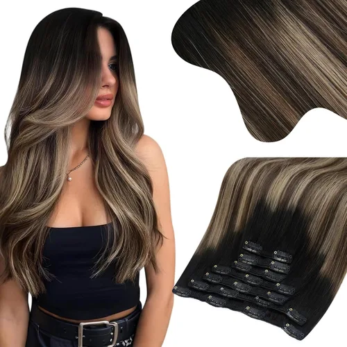 Miniatura 31 de Moresoo Extensiones de cabello humano Remy con clip, color rubio platino, extensiones de cabello humano real de doble trama, color rubio #60, 18