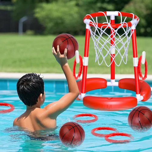 AuroTops Aro de baloncesto para piscina, aro de baloncesto flotante 2 en 1 para juegos de piscina y juegos de lanzamiento de anillos para niños,
